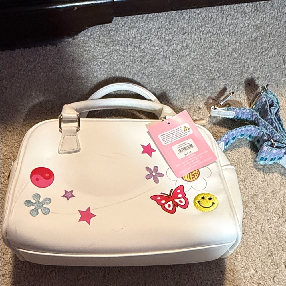 Skinny dip London White Handbag with Colorful Stickers